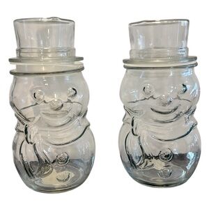Vintage Libbey Glassware Clear Snowmen Shaped Canisters Christmas Decor